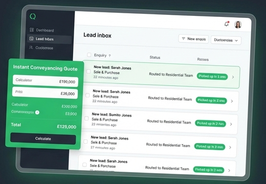 The LegalQuotes lead inbox and instant conveyancing quote calculator